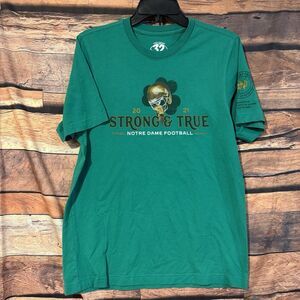 Notre Dame T-shirt M Green 2021 Strong & True Football University Double Sided
